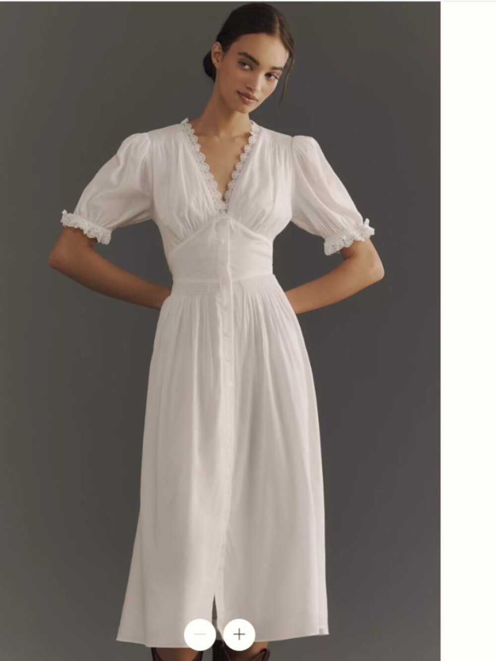 Reformation Ketra Dress Button-Front Lace-Trim Midi Dress size 10